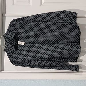 NWT Express Mens Blk/Wht L/S Geo Print Stretch  Btn Down Shirt Size: XL